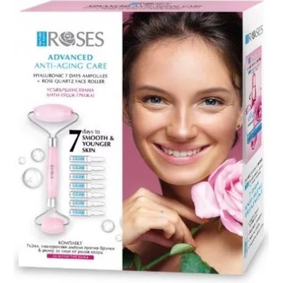 Agiva Nature of Agiva Roses - Комплект: Хиалуронови ампули за лице 7x2мл + Масажен ролер за лице