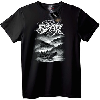 NOONEBRAND SAGA тениска с вълк и планина - 2XL, Black