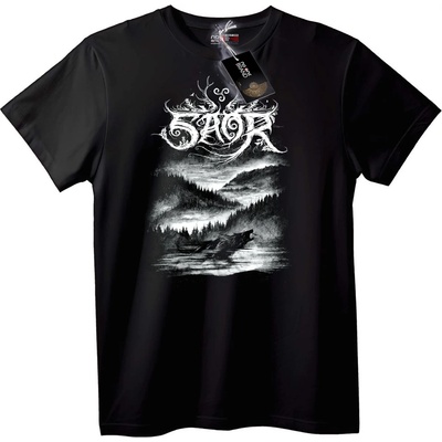 NOONEBRAND SAGA тениска с вълк и планина - 2XL, Black