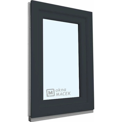 KÖMMERLING Plastové okno - 70 AD, 600x1200 mm, OS, antracit pravé (OSp), ornamentální (kůra čirá), antracit/antracit