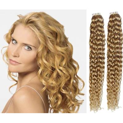 Kudrnaté vlasy pro metodu Pu Extension / Tape Hair / Tape IN 60cm přírodní blond