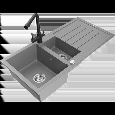 Andres гранитна мивка с 1, 5 камери със сушилник и кухненски смесител Duero, сив - 6515-71-671600-70 (6515-71-671600-70)