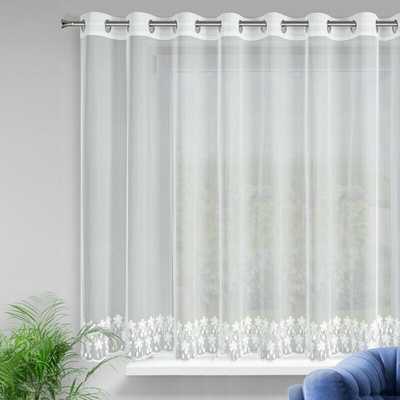 Takoy Hotová záclona SADIE z jemnej sieťoviny s vyšívanými drobnými kvietkami v spodnej časti 300 x 150 cm-HF-440474 | 300 x 150 cm