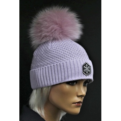 Zimní pletená čepice s černou bambulí R-Jet 429 světle fialová