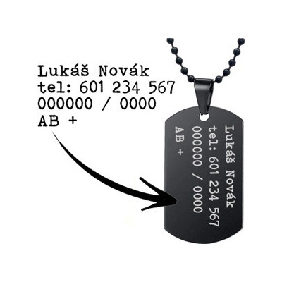 Šperky4U Černá vojenská známka - dog tag + kuličkový řetízek OPD501