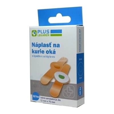 EUROSIREL SpA PLUS LEKÁREŇ Náplasť na kurie oká s kyselinou salicylovou 12 mm x 70 mm 12 ks