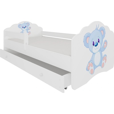 ADRK Furniture Casimo Blue Bear s matrací, zábranou a zásuvkou
