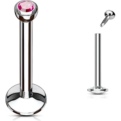 Šperky eshop Labret z chirurgické oceli ocelová hlavička s barevným kamínkem W48.21 Fuchsiová