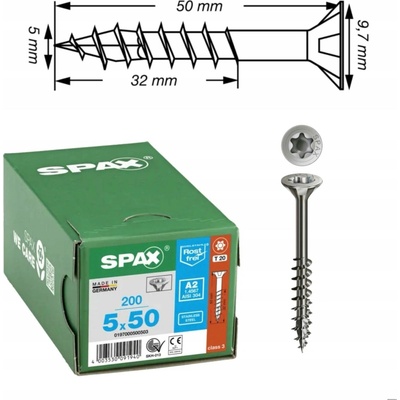SPAX záp.hl.5x50 část.z.TX20 nerez A2 (200 ks)