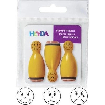 Heyda Dřevěná razítka kuželky smajlíci žluté 3 ks