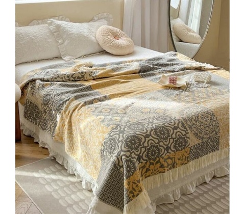 Patchwork Žlto-Šedá Kvety so strapcom