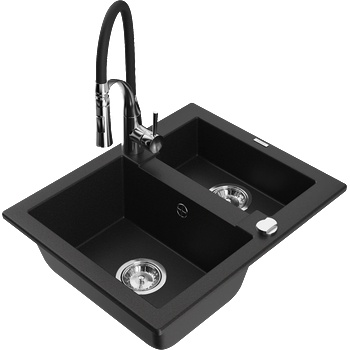 Mexen Carlos гранитна мивка с 1, 5 камери с кухненски смесител Aster, черен - 6518-77-73450-07 (6518-77-73450-07)