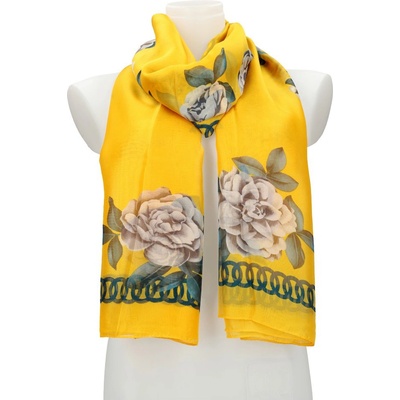 Cashmere dámska letná šatka šál žltá s kvetmi