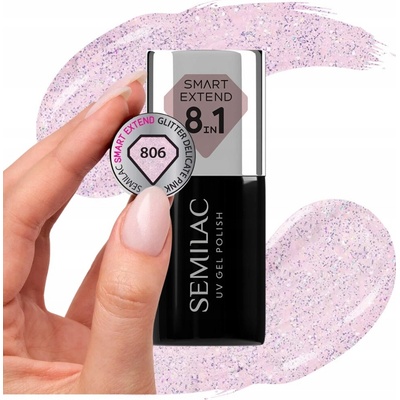 Semilac hybridní lak 8v1 Smart Extend 806 Glitter Delicate Pink 7 ml