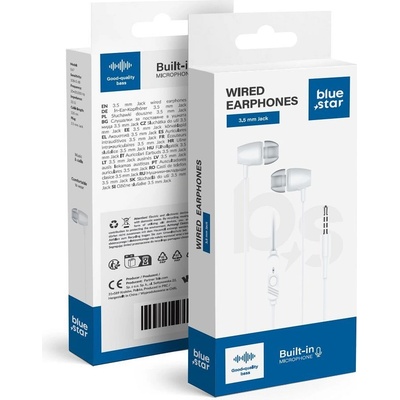 Blue Star Wire Earphones Jack 3,5 mm With Microphone Pa-E67 1,2 M White
