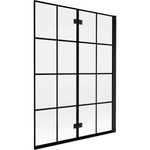Mexen Mist двукрилен параван за вана, дясно монтиране, 130 x 150 см, черна решетка, черен - 8A9-130-002-70-77-P (8A9-130-002-70-77-P)