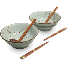 EDO Japan Souprava Japonských mís na Ramen s hůlkami a naběračkou styl Hana Light creen 22 cm