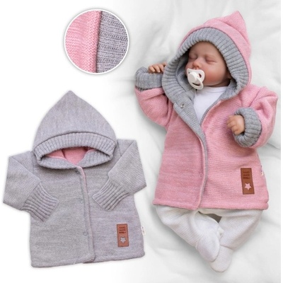 Baby Nellys Rostoucí oboustranný svetřík s kapucí Hand Made růžová-šedá – Zboží Dáma