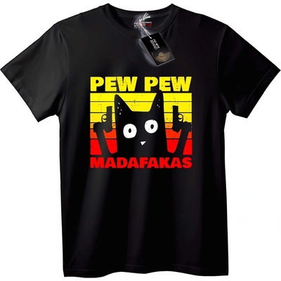 NOONEBRAND Тениска Pew Pew MadaFakas Коте - 2XL, White