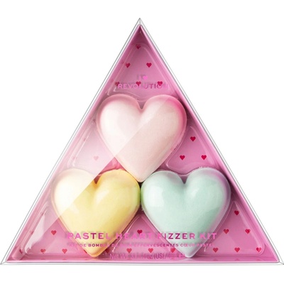 I Heart Revolution Fizzer Kit Passion Fruit farebné šumivé tablety do kúpeľa 40 g + Lemon farebné šumivé tablety do kúpeľa 40 g + Strawberry farebné šumivé tablety do kúpeľa 40 g darčeková sada