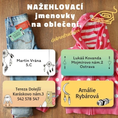 Jmenovky na oblečení nažehlovací DOBRODRUŽSTVÍ 45x20 mm (24ks)