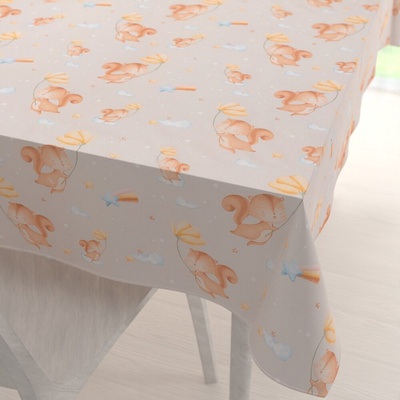 Biante Detský bavlna obdĺžnikový obrus Sandra SA-525 Veveričky s kvietkami na sivobéžovom 50x100 cm