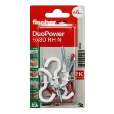 FISHER ДЮБЕЛ fischer 535481 duopower ф6х30мм С ВИНТ rh ОТВОРЕНА КУКА 6бр (535481)