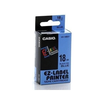 Casio XR-18BU1, 18mm x 8m, černý tisk/modrý podklad, originální páska