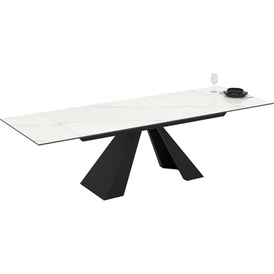 ЕВРОМАР Разтегателна трапезна маса monza бял мрамор / черна