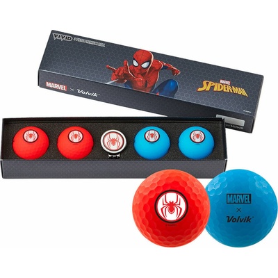 Volvik Vivid Marvel 2.0 4 Pack Golf Balls Spider Man Plus Ball Marker