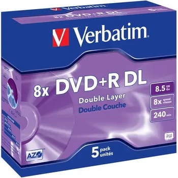 Image 1 of Verbatim Медия, Verbatim DVD+R DOUBLE LAYER 8.5GB 8X MATT SILVER SURFACE (5 PACK) (43541)