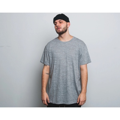 Entity Long Hi-Lo Hem S/S Knit Shirt w/ Scoop Neck Heather Gray Triblend Slub