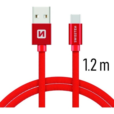 Swissten 71521206 textilný s USB-C konektorom a podporou rýchlonabíjania, červený