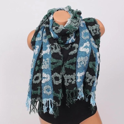 Двулицев дамски шал в синьо и зелено