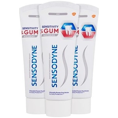 Sensodyne Sensitivity & Gum Whitening Trio bělicí zubní pasta pro úlevu od bolesti zubů a zlepšení zdraví dásní 3x75 ml