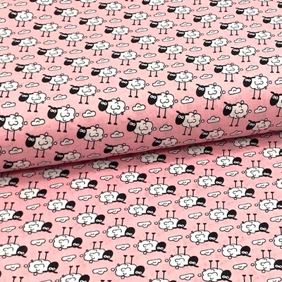 Bavlněné plátno P0672 růžové, ovečky, š.140
