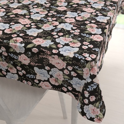 Biante bavlna obrus Sandra SA-449 Modro-ružové kvety na čiernom 140x160 cm