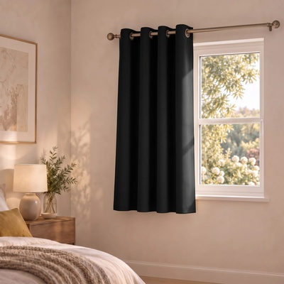 Mybesthome New Vitoria Blackout Zatemňovací krátký závěs s kroužky, 135 × 160 cm, černý, 1 ks