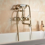 Inter Ceramic Стенен смесител за вана и душ Сахара 606086, месинг, златен, с душ и шлаух, 21.3x30.2см (606086)