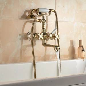 Inter Ceramic Стенен смесител за вана и душ Сахара 606086, месинг, златен, с душ и шлаух, 21.3x30.2см (606086)