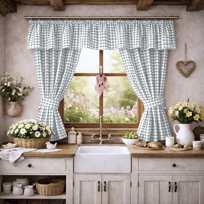 Kanafasový závěsový set 2x 150x135 cm + kanýr 40x270 cm Šedá 1x1 cm