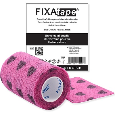FIXATAPE Stretch samofixačné ovínadlo 7,5 cm x 450 cm ružové srdce 1 kus