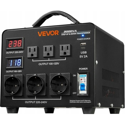 VEVOR Transformátor napětí zvyšující/snižující 110V/220V 3000VA