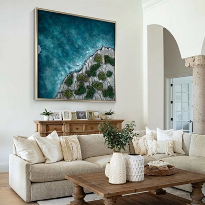 Machový obraz 3D z machu - nástenná dekorácia + prírodný efekt - OCEAN 100x100 cm