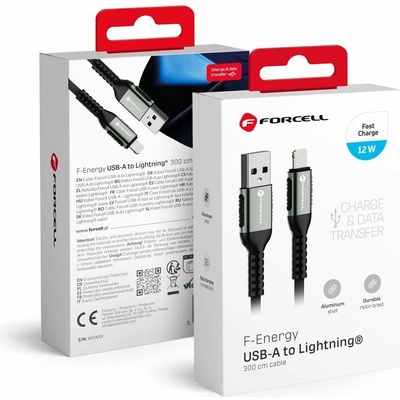 Forcell C257 USB A na Lightning 2,4A 12W Cafule 3m černý