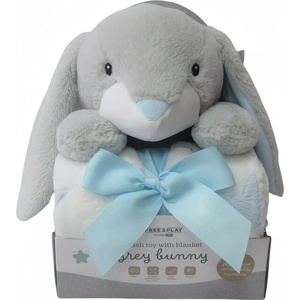 Freeon Одеяло с играчка Freeon Free2Play - Зайче, 90 x 75 cm, синьо (85925) - baby