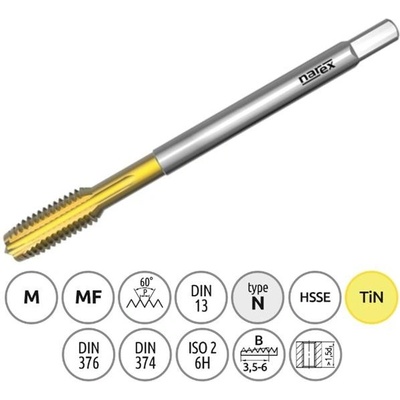 Narex Ždánice 041535252040000 - Závitník strojní M 4,0x0,7mm typ 3043 kód 3510 TiN, lícování ISO2 (6H), DIN 376