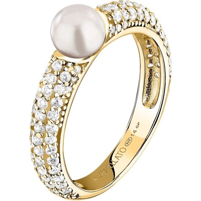 Morellato Pozlacený prsten s pravou perlou a zirkony Perla SXU510