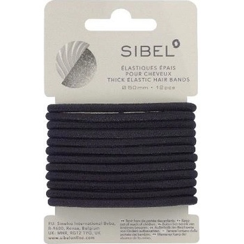 Silné gumičky do vlasov Sibel - 50 mm, 12 ks, čierné (4441412)