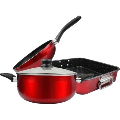 Elekom Лукс Комплект Съдове в червена гама - Тава с дръжки, Уок Тиган, Тенджера (Лукс Комплект Съдове в червена гама - Тава с дръжки, Уок Тиган, Тенджера)